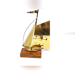 Brass Sail Boat Clock On Stone Base
